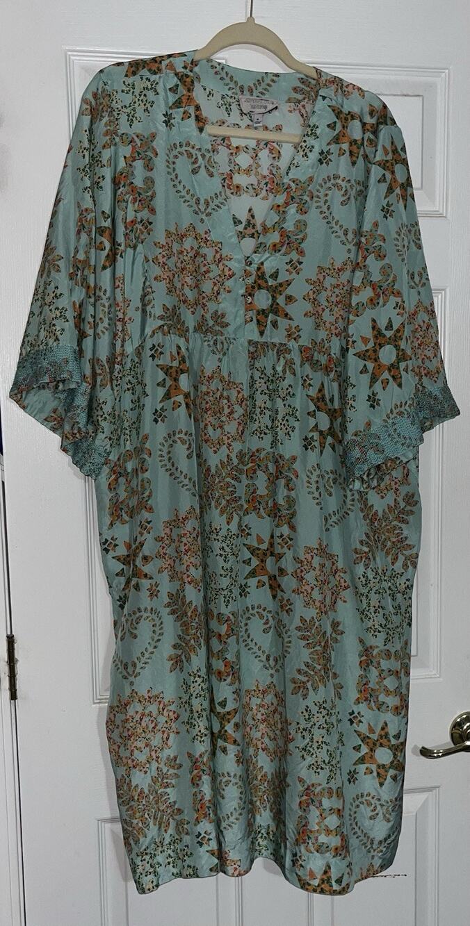 Johnny Was Women’s Corbetta Kimono Dress 100% Silk XL Boho Style Spring Summer